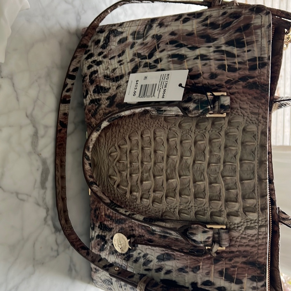 Brahmin Finley Carryall genuine leather satchel with handles and crossbody strap
